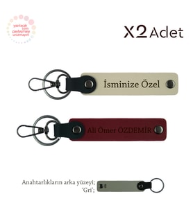 Hemşireye Anlamlı Jest, İsimli & Soyisimli 2’li Anahtarlık Hediye Takımı, Sütlü Kahve-Bordo-Gri