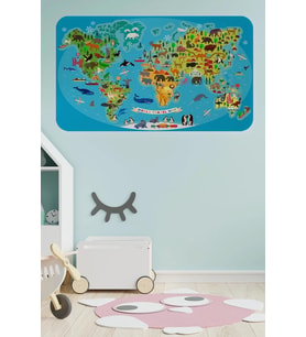 Eğitici Dünya Haritası Dünya Atlası Çocuk Ve Bebek Odası Duvar Sticker-60x105-3788
