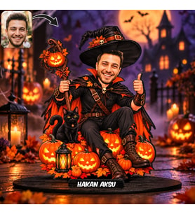 BK Gift Kişiye Özel Halloween Cadılar Bayramı Erkek Büyücü Karikatürlü MDF Masaüstü Biblo