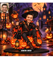 BK Gift Kişiye Özel Halloween Cadılar Bayramı Erkek Büyücü Karikatürlü MDF Masaüstü Biblo