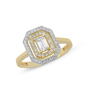 Çift Şerit Çift Renk Taşlı Baget Altın Yüzük (Gold)