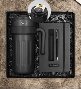 Kişiye Özel Çelik 700 ML Dereceli Termos & Kişiye Özel Defter & Kişiye Özel Deri Kılıflı Touch Pen Kalem