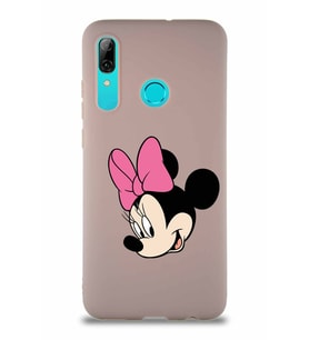 Huawei P Smart 2019 Soft Premier Kapak Minnie Mouse-B Tasarımlı Silikon Kılıf - Pudra (Şeffaf)