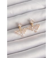 Mey İthalat® Pirinç Renk Zirkon Taşlı V Model Küpe