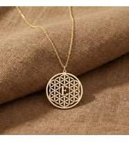Kişiye Özel 925 Ayar Gümüş Yaşam Çiçeği Tasarım Harf Kolye (Gold)