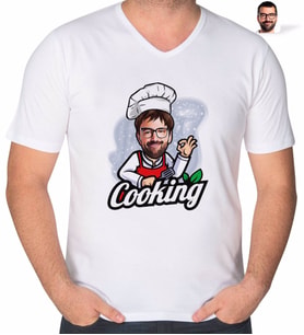 BK Gift Kişiye Özel Erkek Chef Karikatürlü V Yaka Tişört-14 (Beyaz)