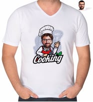 BK Gift Kişiye Özel Erkek Chef Karikatürlü V Yaka Tişört-14 (Beyaz)