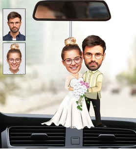 Kişiye Özel Fotoğraflı En Güzel Gelin Damat Tasarımlı Karikatür Araba Dikiz Ayna Süsü
