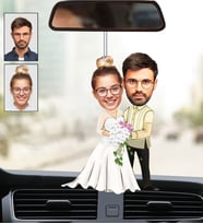 Kişiye Özel Fotoğraflı En Güzel Gelin Damat Tasarımlı Karikatür Araba Dikiz Ayna Süsü