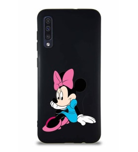 Samsung Galaxy A50 Soft Premier Kapak Minnie Mouse-E Tasarımlı Silikon Kılıf - Siyah (Şeffaf)