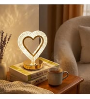 Kalp Şeklinde Kristal LED Masa Lambası – Dokunmatik, 3 Renk Işık Modlu, Şarjlı Mini Dekoratif Gece Lambası (5343)