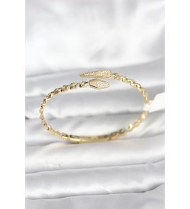 Yılan Model Pirinç Gold Renk Kadın Kelepçe Bileklik - TJ-BB8091