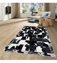 Gri Dana Desenli Pacthwork Yıkanabilir Kaymaz Taban Leke Tutmaz Modern Salon Halısı ve Yolluk (Beyaz)