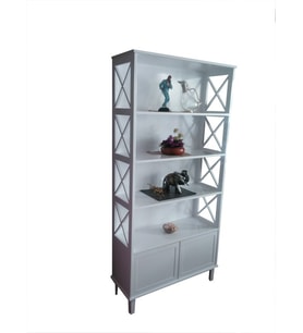 Kitaplık ÇAPRAZ 13924 Yan Model Kayın MDF Alt Kapak raf Parlak Beyaz Lake El yapı