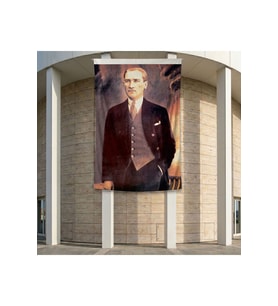Takım Elbiseli Eli Cebinde Atatürk Poster Bayrak Premium Raşel Kumaş ATA29 2x3m