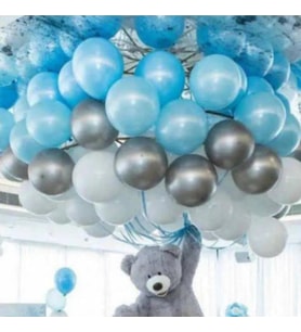 50 Ad A.mavi-beyaz-gümüş Metalik Balon 5 Mt Balon Zinciri Parti Balon Seti