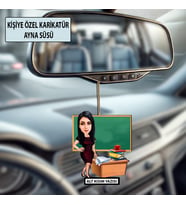 Kişiye Özel Karikatür Öğretmen Ayna Süsü – Araç İçi Öğretmene Hediye