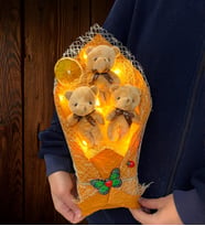 Led Işıklı Kahve Ayıcıklı Peluş Ayıcık Buketi Doğum Günü Hediyesi Arkadaşa Hediye Sevgiliye Hediye (Model 5)