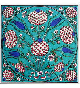 Armada Çini 20x20 Cm ED 337 Turkuaz klasik nar Desenli Eldekoru Çini karo