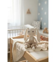 Erkek Tavşan Organik İlk Uyku Arkadaşım Bej 30 cm-Erkek bebek hediyesi amigurumi oyuncak