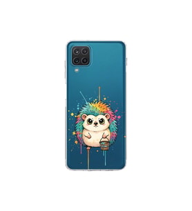 Samsung Galaxy A12 ile Uyumlu Splash Kirpi Tasarımlı Şeffaf Silikon Kılıf