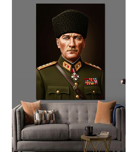 Askeri Üniformalı Atatürk Portresi Dekoratif Kanvas - Mdf Ahşap Tablo