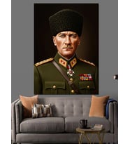 Askeri Üniformalı Atatürk Portresi Dekoratif Kanvas - Mdf Ahşap Tablo