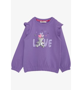 Breeze Kız Çocuk Sweatshirt Pullu Ayıcık Aksesuarlı Simli Yazı Bazkılı 1.5-5 Yaş, Eflatun
