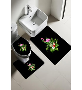 Modern Desenli Dijital Baskı 3’lü Banyo Paspas Takımı Yıkanabilir Kaymaz Tabanlı Klozet Takımı KLZ0009 (Çok Renkli)