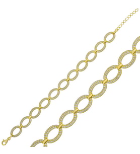 925 Ayar Gümüş Gold Oval Taşlı Bileklik