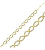 925 Ayar Gümüş Gold Oval Taşlı Bileklik