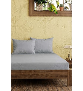 Gri Ranforce Pamuklu Çift Kişilik Lastikli Çarşaf Seti - 3 Parça - 160x200 cm