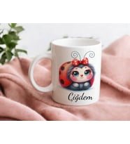 Kişiye Özel Uğur Böçeği  Kupa Bardak (Beyaz)