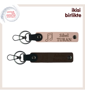Aşkla Atılan Her Nota İçin Hediyelik, Yazılabilir Deri Anahtarlık Seti, Yavru Ağzı-Koyu Kahve
