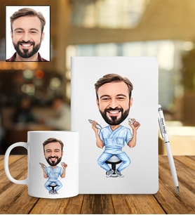 Kişiye Özel Diş Hekimi Tasarımlı Karikatür Defter Kalem Kupa Set 86