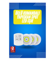 Mey İthalat® Yapışkanlı 3'lü Spot Led Işık Lamba Montajsız Pilli Uzaktan Kumandalı