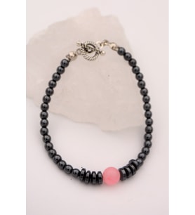 STONEAGE Pembe Kuvars ve Hematit Taşlı Şifa Bilekliliği (Altın / Dore)
