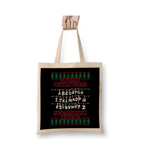 Stranger Things Merry Christmas Lights Knit Beyaz Bez Çanta Uzun Saplı Alışveriş Çantası