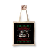 Stranger Things Merry Christmas Lights Knit Beyaz Bez Çanta Uzun Saplı Alışveriş Çantası