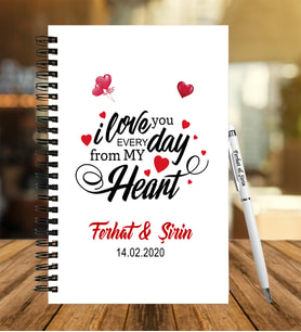 Sevgililer Gününe Özel  Ahşap Defter Kalem Hediye Seti 7
