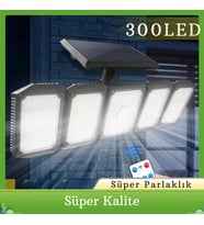 TechTic 300LED Solar Güneş Enerjili Bahçe Duvar Lambası Kumandalı Sensörlü 3 Modlu Geniş Açılı Lamba