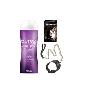 Durex Aloe Vera 2in1 Masaj&Kaydırıcı Jel + Siyah Deri Tasma + Hediye