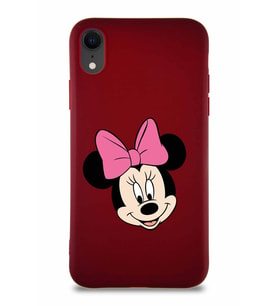 Apple iPhone XR Soft Premier Kapak Minnie Mouse-C Tasarımlı Silikon Kılıf - Mürdüm (Şeffaf)