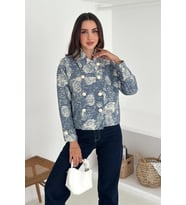 Düğme Detaylı Jakarlı Denim Ceket