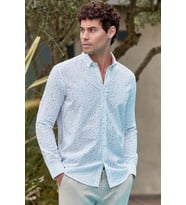 Beyaz Kısalabilir Kol Baskılı   Cepsiz  %100 Pamuk Klasik Slim Fit Dar Kesim Gömlek 1004240105
