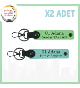 Turkuaz-F Yeşil, İsimle Kişiselleştirilebilir, 01 Adana Ruhuna Özel, Hatıralık 2'li Anahtarlık Seti (Çok Renkli)