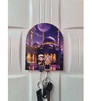 Camii ve Başörtülü Kadın ve Erkek Figürlü Ahşap Anahtarlık ve Askılık