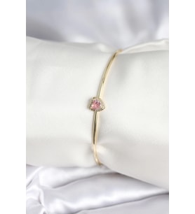 Pembe Zirkon Taşlı Kalp Model Gold Renk Kadın Bileklik