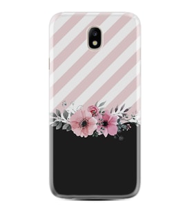 Samsung Galaxy J7 Pro Kılıf Desenli Silikon Güzel Kılıf Strip Pink Flowers 1396