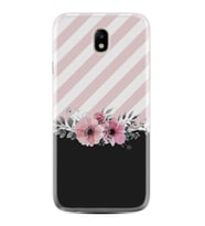 Samsung Galaxy J7 Pro Kılıf Desenli Silikon Güzel Kılıf Strip Pink Flowers 1396